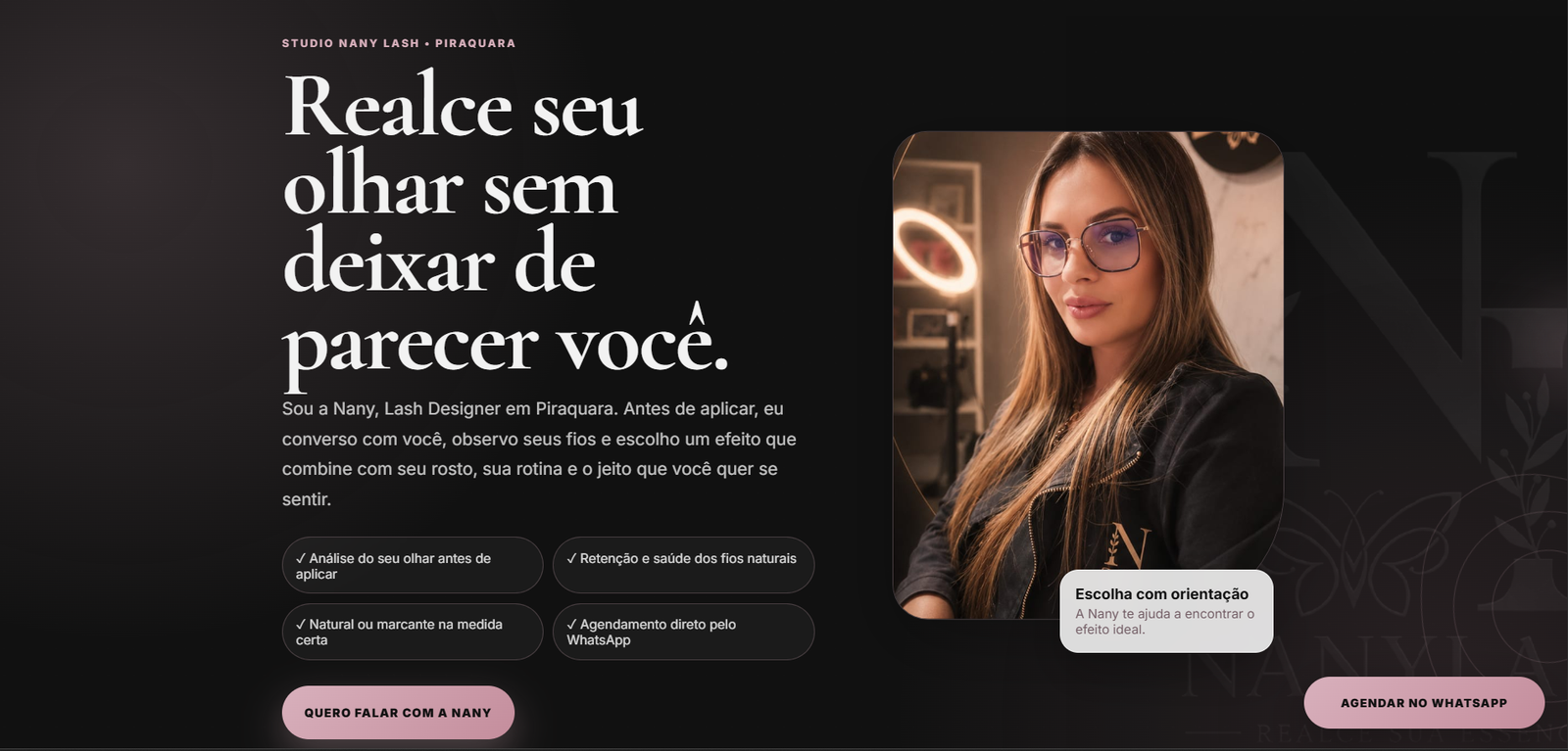 Preview da página do Studio Nany Lash